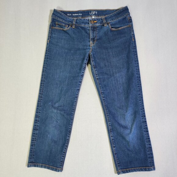 Ann Taylor LOFT jeans Modern Crop women's size 28/6 ink blue colour straight leg - Picture 1 of 14